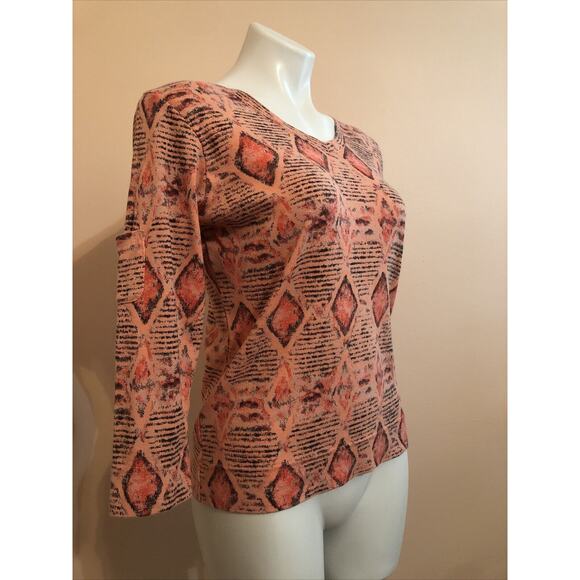 FRESH PRODUCE Pink Geometric 3/4 Sleeve V Neck 100% Cotton Top XS - Picture 3 of 7